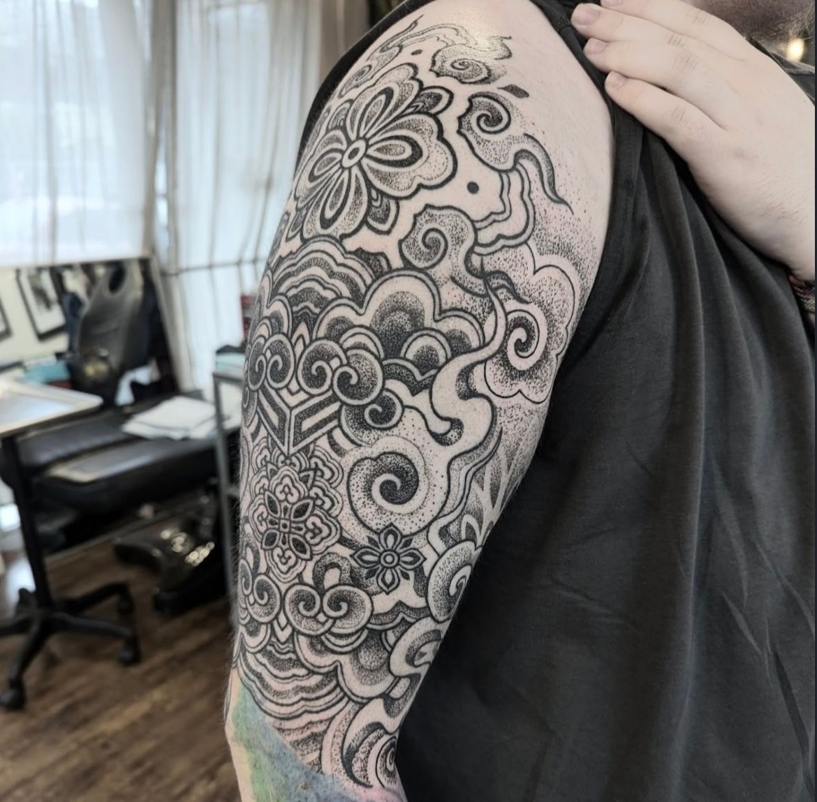 Ornamental Dotwork Tattoo by Amber Strange at Silver Ghost Tattoo in Edmonton Alberta Canada