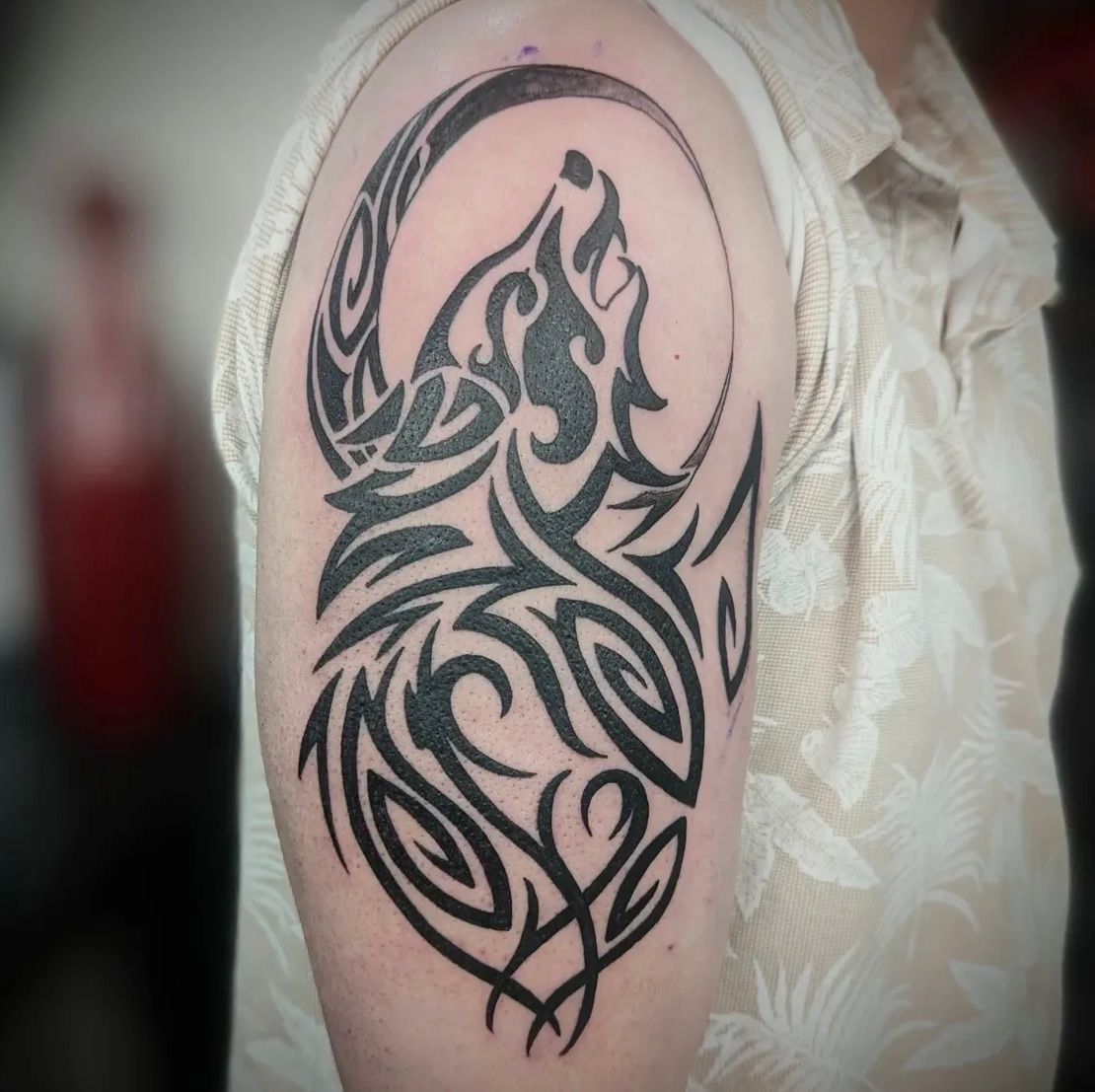 Tribal Wolf Tattoo by Samantha Hnatiw at Crimson Empire Tattoo in Edmonton Alberta Canada