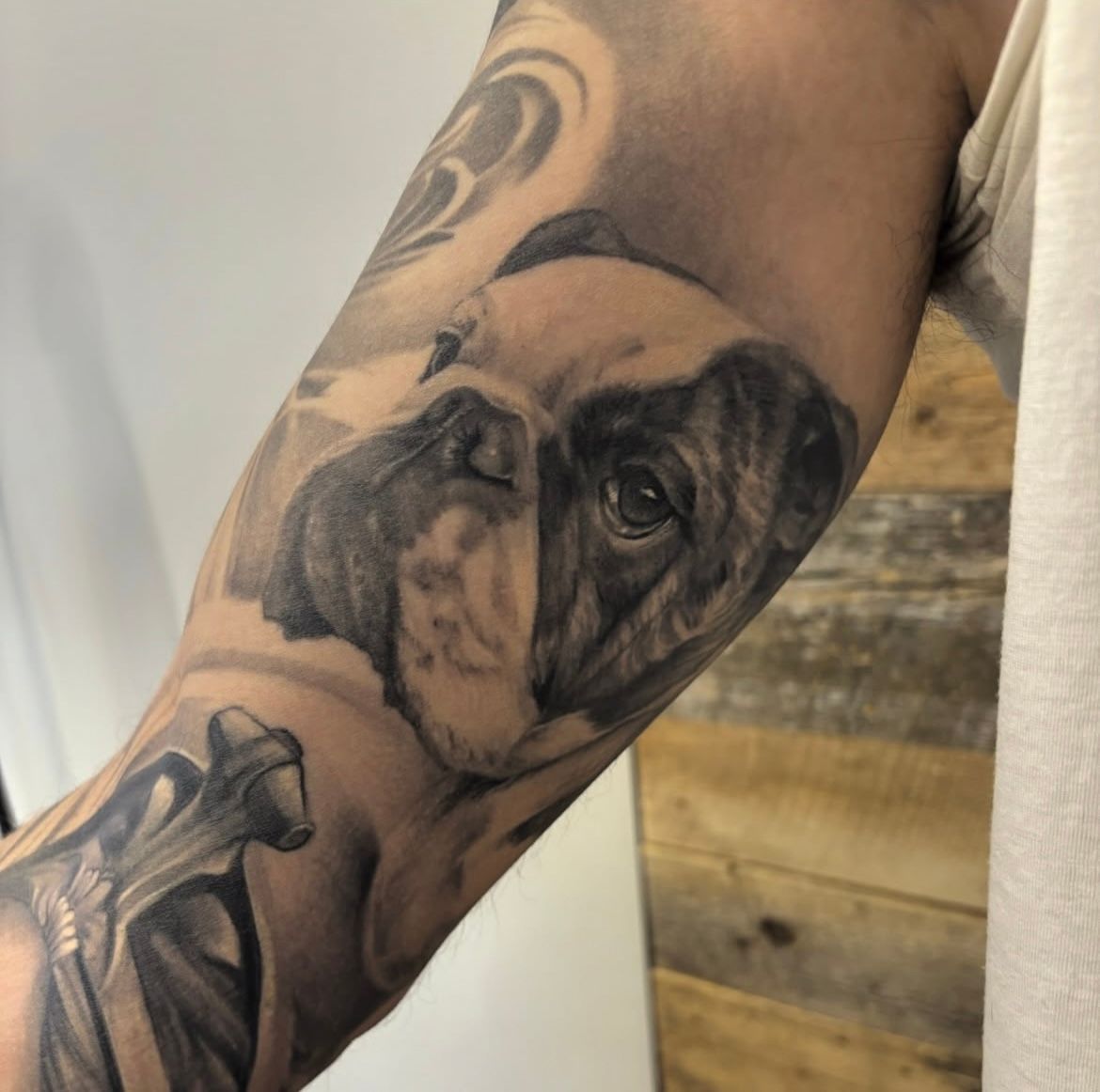 Dog Portrait Tattoo by Sarah Michelle at Crimson Empire Tattoo in Edmonton Alberta Canada