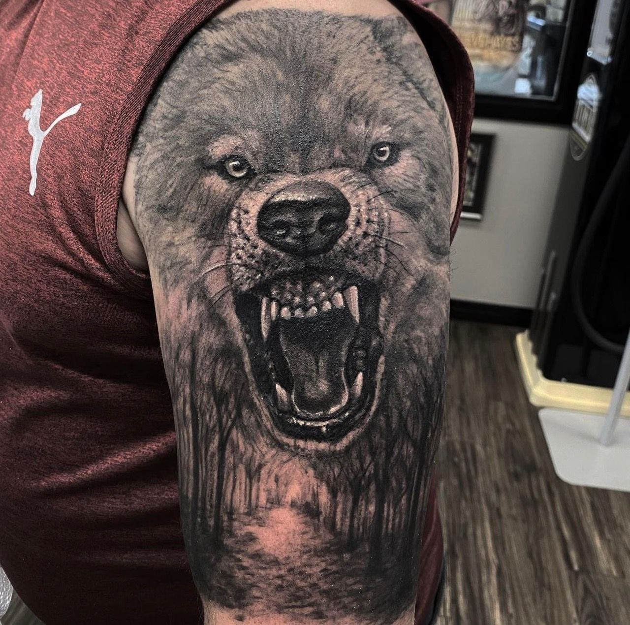 Wolf Tattoo by Steve Hayes at Black Gold Tattoo Co in Edmonton Alberta Canada
