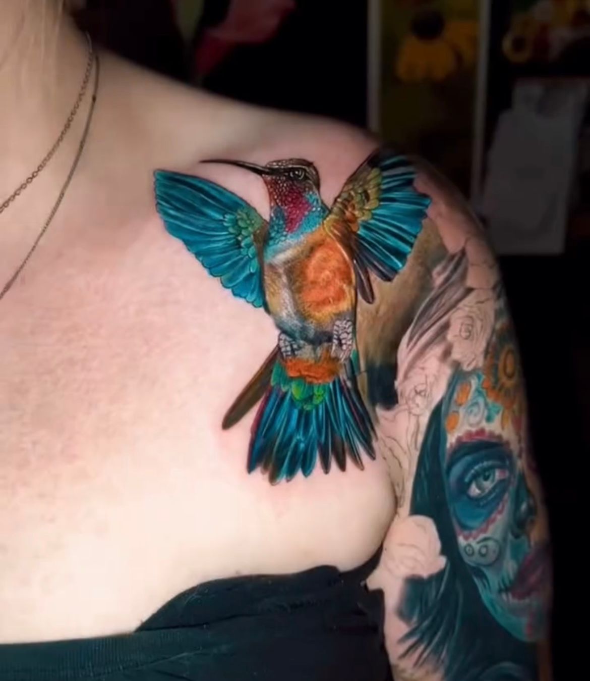 Hummingbird Tattoo by Sly at Silver Ghost Tattoo in Edmonton Alberta Canada