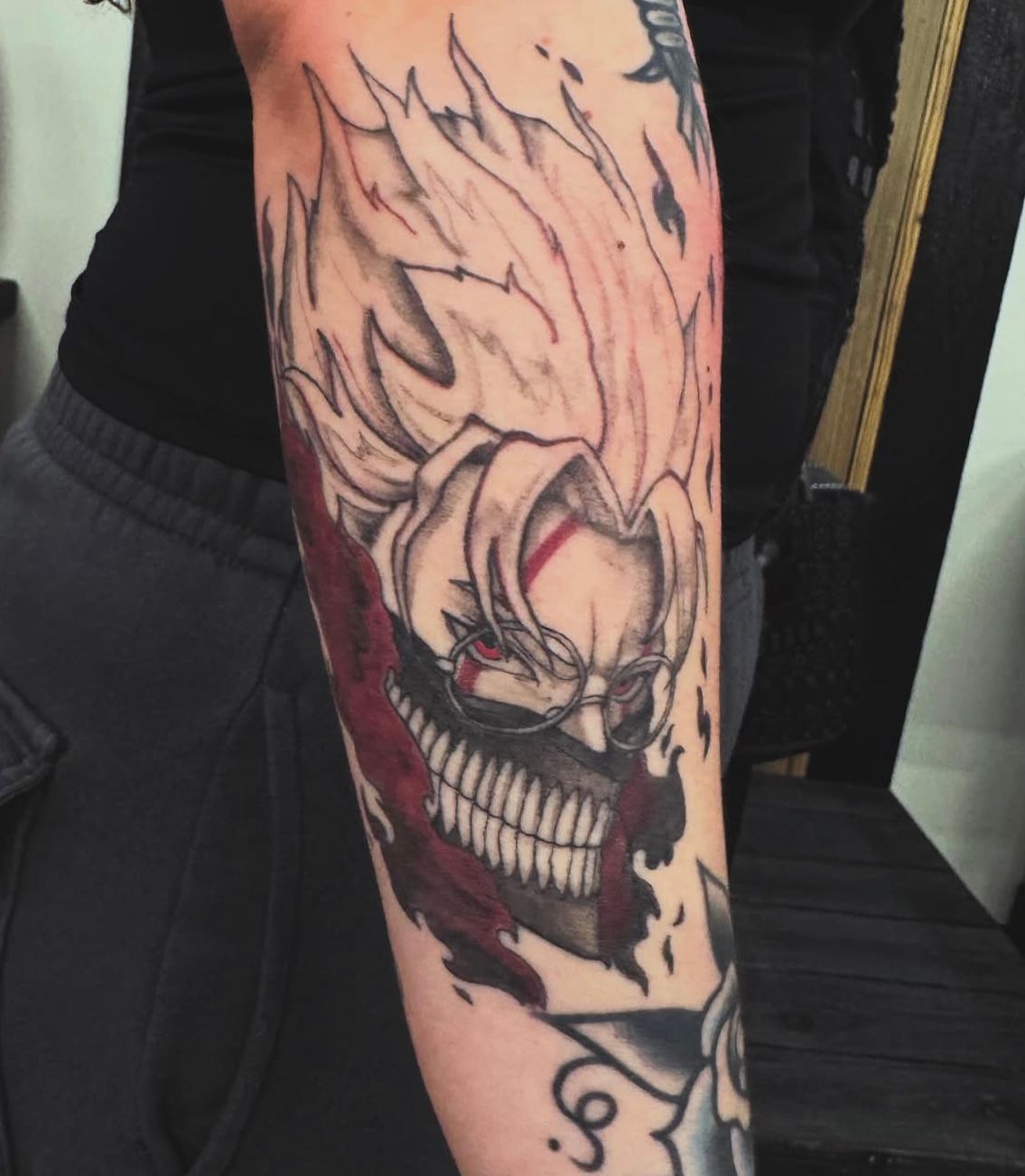 Okarun Dandadan Tattoo by Vinny Nguyen at Crimson Empire Tattoo in Edmonton Alberta Canada