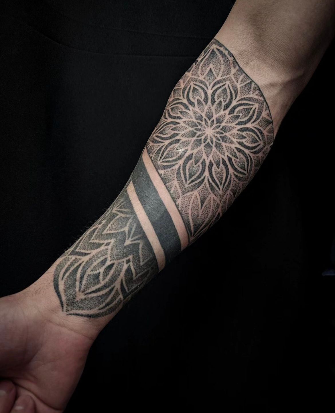 Dotwork and Blackwork Geometric Tattoo by Alex Arnautov at Black Gold Tattoo Co in Edmonton Alberta Canada