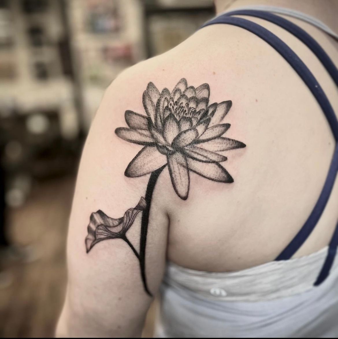 Water Lily Tattoo by Jess Alther at Black Gold Tattoo Co in Edmonton Alberta Canada