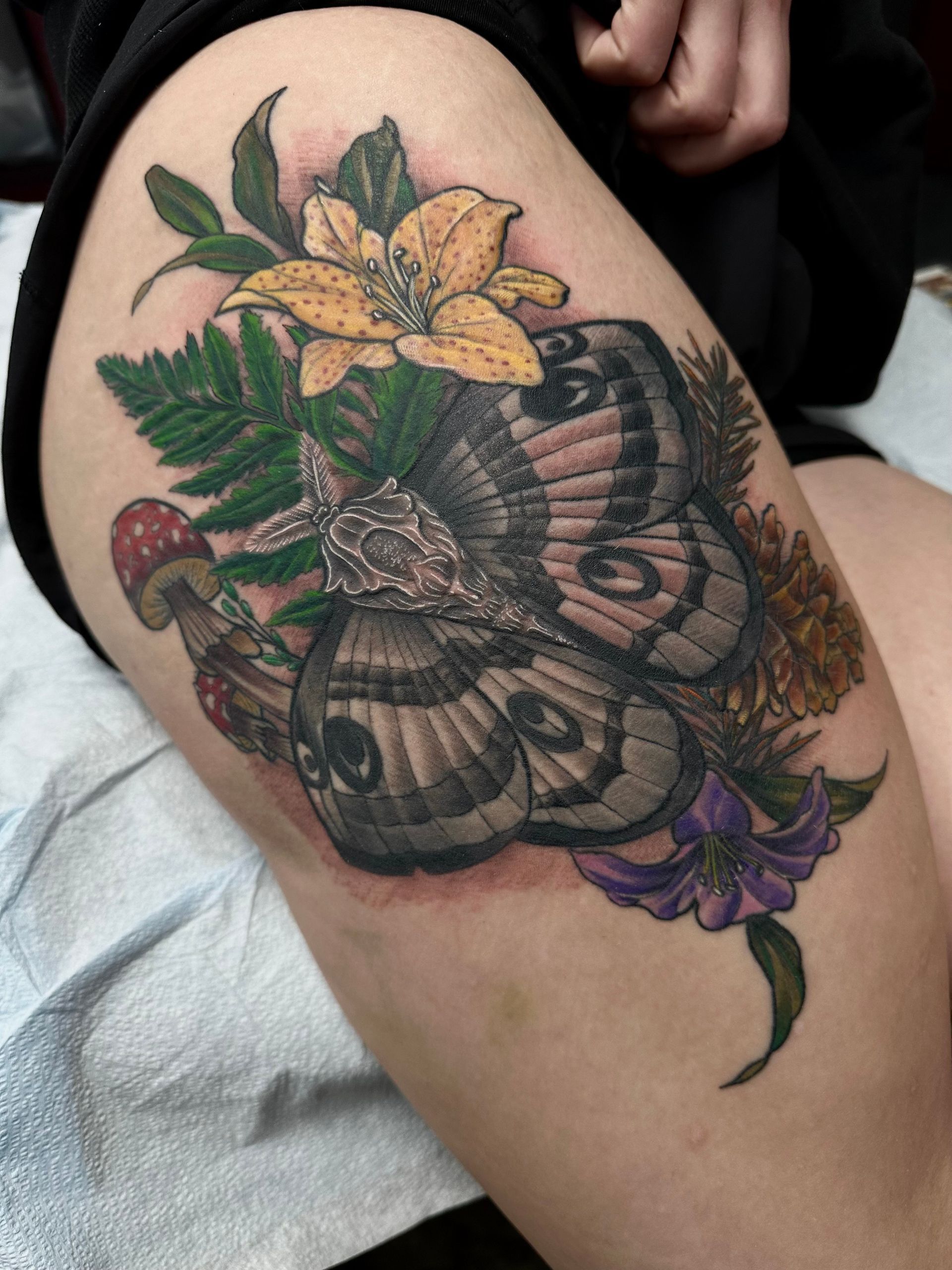 Moth and Floral Tattoo by Sly at Silver Ghost Tattoo in Edmonton Alberta Canada