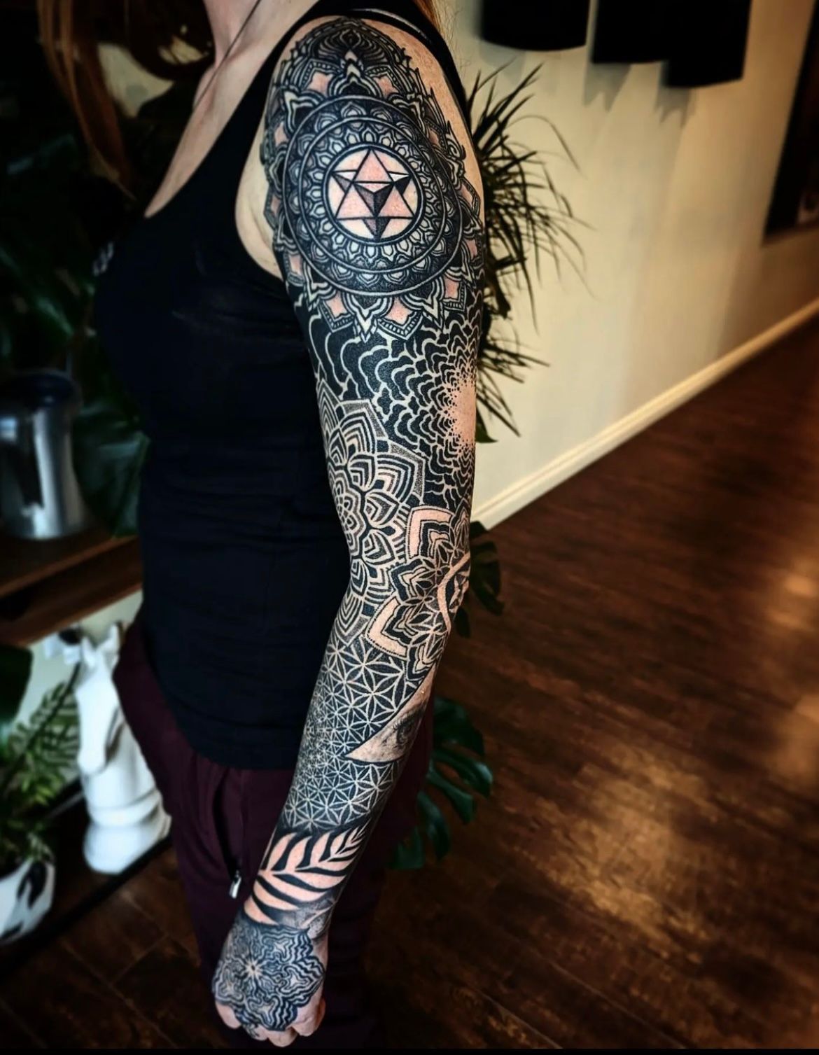 Geometric Sleeve by Amber Strange at Silver Ghost Tattoo in Edmonton Alberta Canada