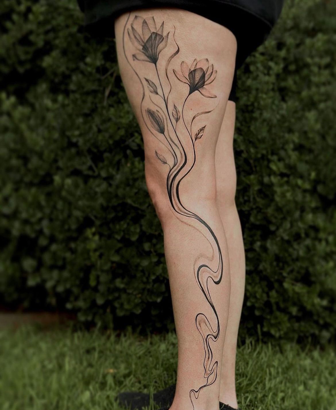 Floral and Abstract Linework Tattoo by Anastasiya at Silver Ghost Tattoo in Edmonton Alberta Canada