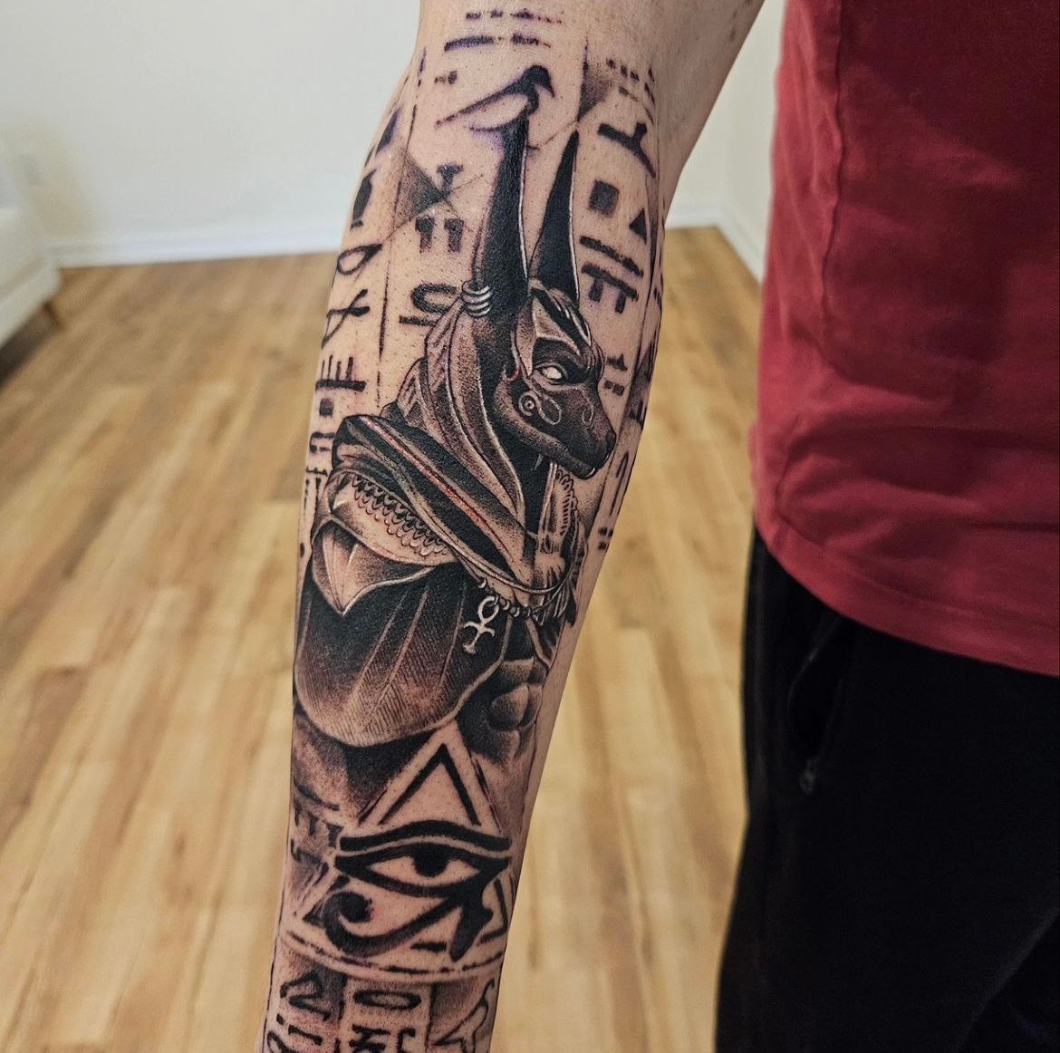 Anubis Tattoo by Ian Wang at Black Gold Tattoo Co in Edmonton Alberta Canada