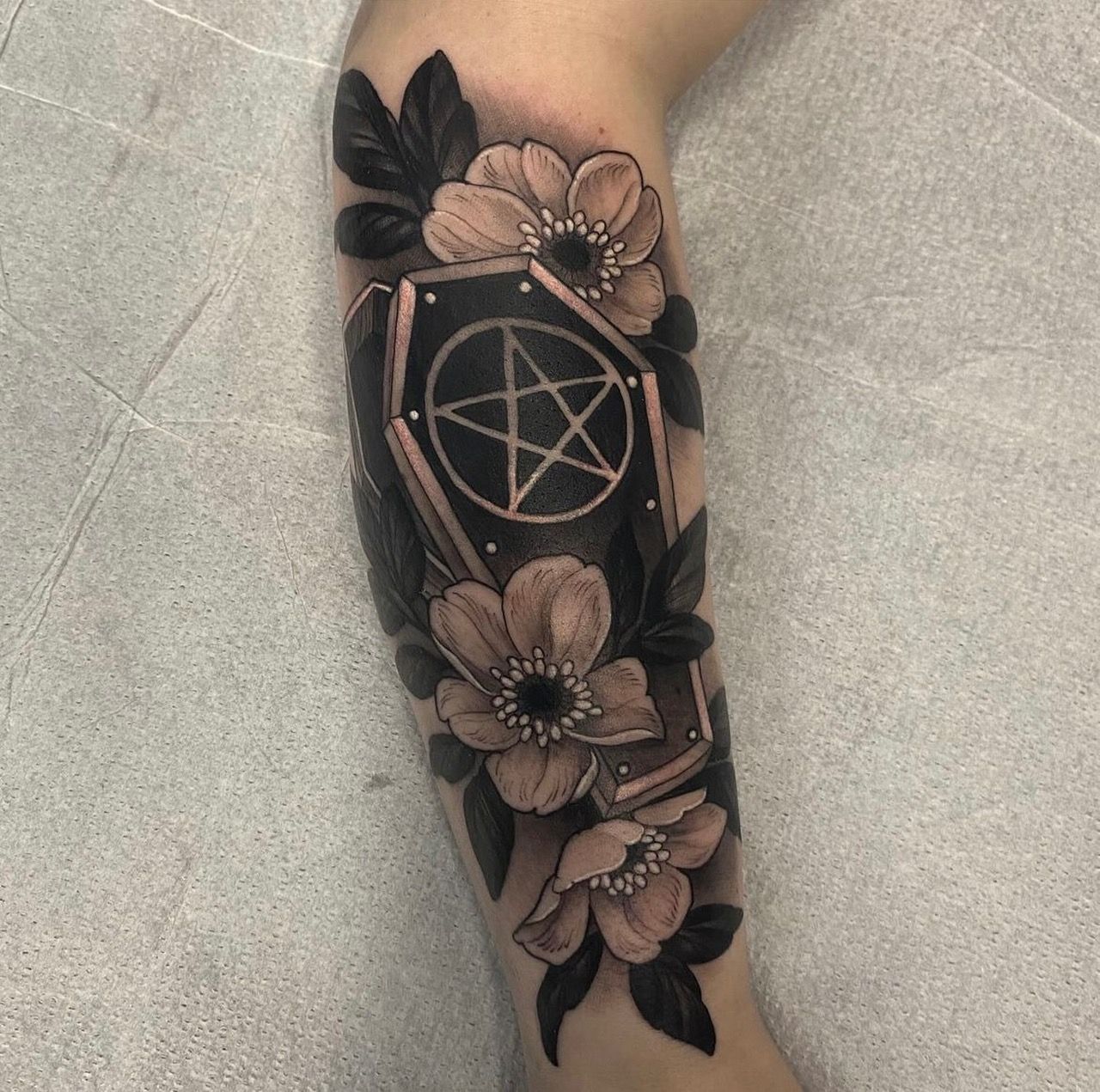 Coffin Tattoo by Sasha Day at Crimson Empire Tattoo in Edmonton Alberta Canada