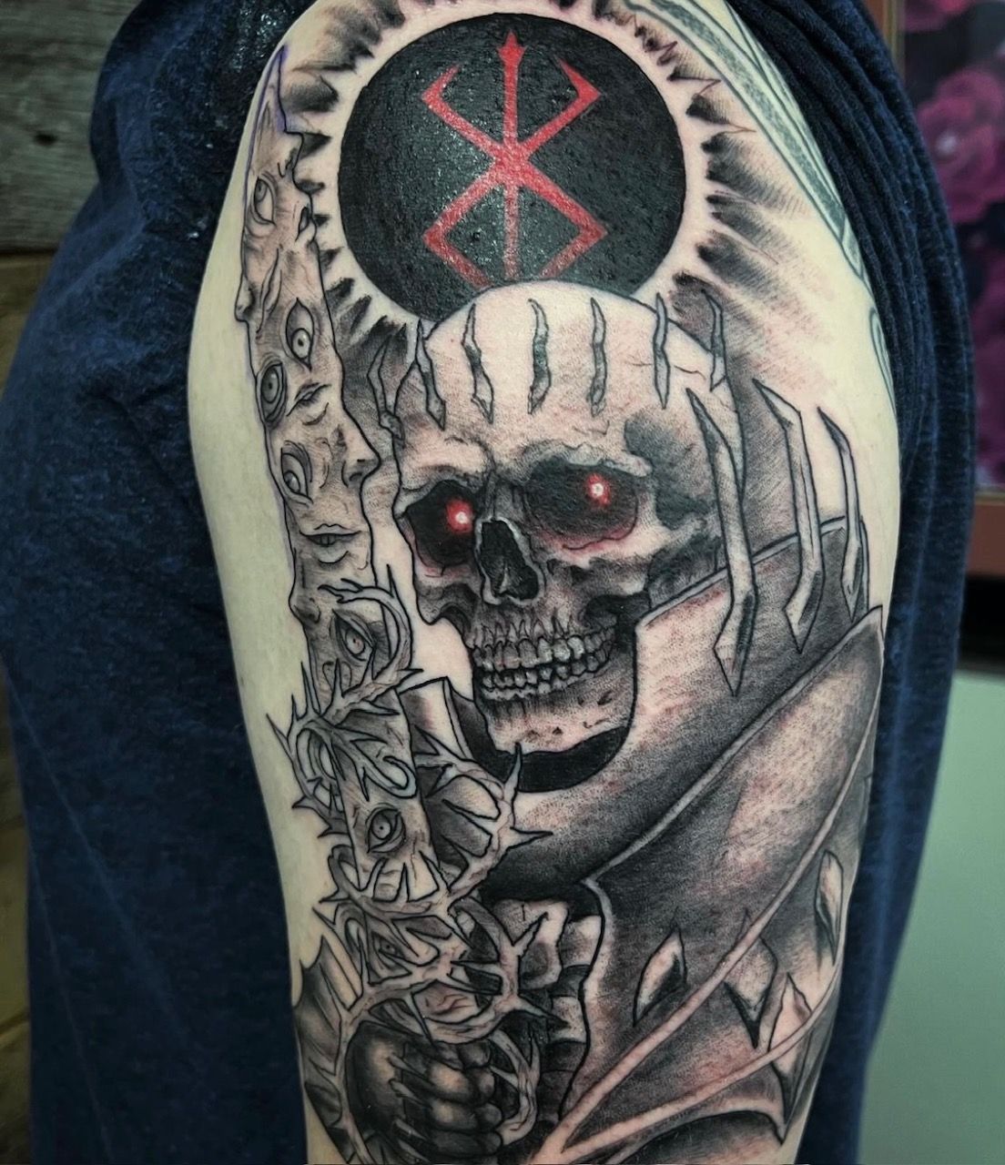Skull Knight Berserk Tattoo by Vanessa Spezowka at Crimson Empire Tattoo in Edmonton Alberta Canada