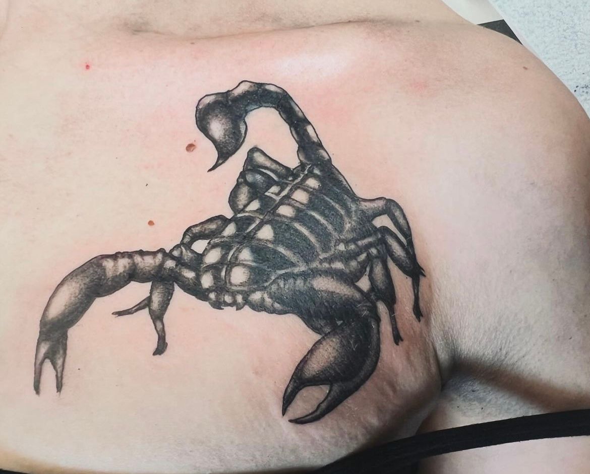 Scorpion Coverup Tattoo by Vinny Nguyen at Crimson Empire Tattoo in Edmonton Alberta Canada