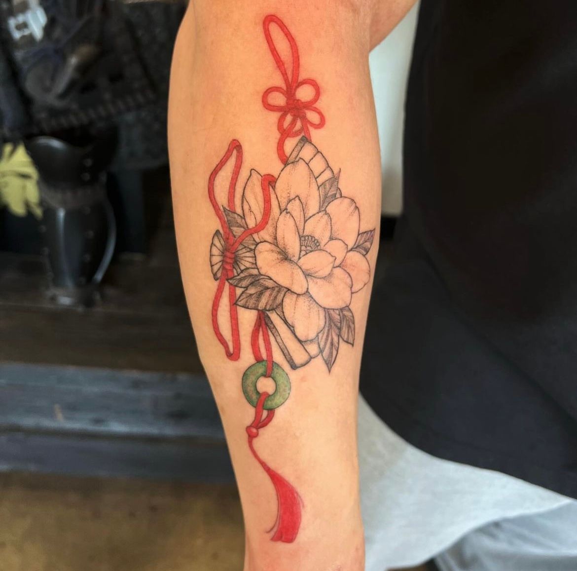 Fan and Peony Tattoo by Vinny Nguyen at Crimson Empire Tattoo in Edmonton Alberta Canada