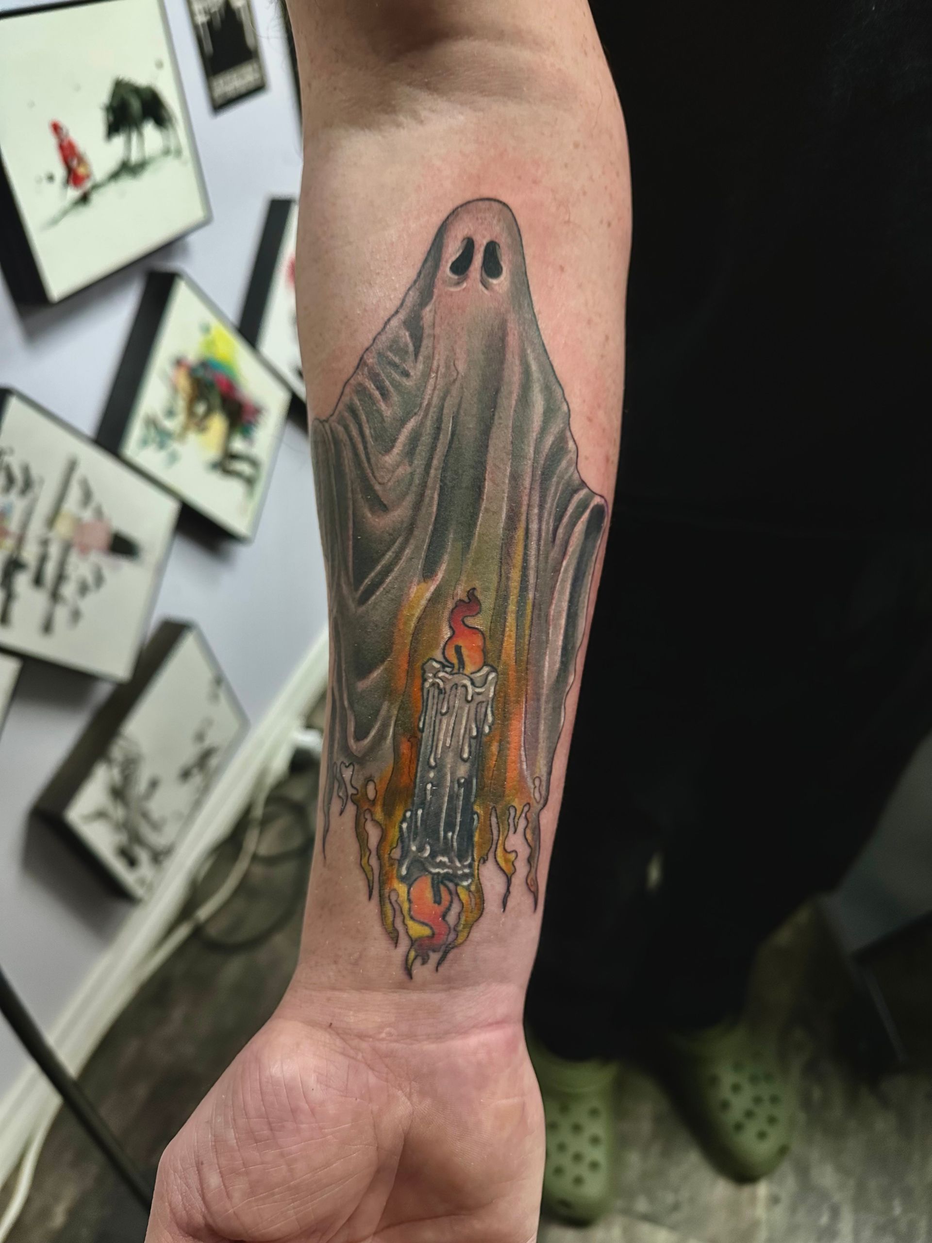 Ghost and Candle Tattoo by Sly at Silver Ghost Tattoo in Edmonton Alberta Canada