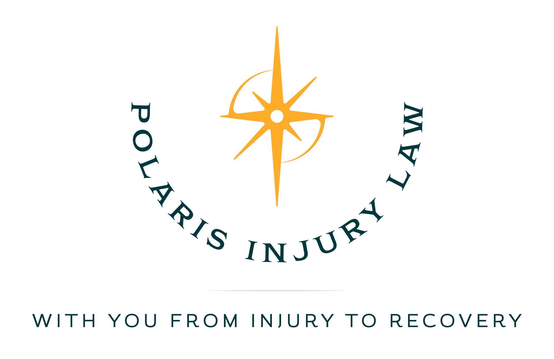 Polaris Injury Law logo: Compass design in gold and white with green text, 