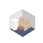 A room with boxes and a table in it.