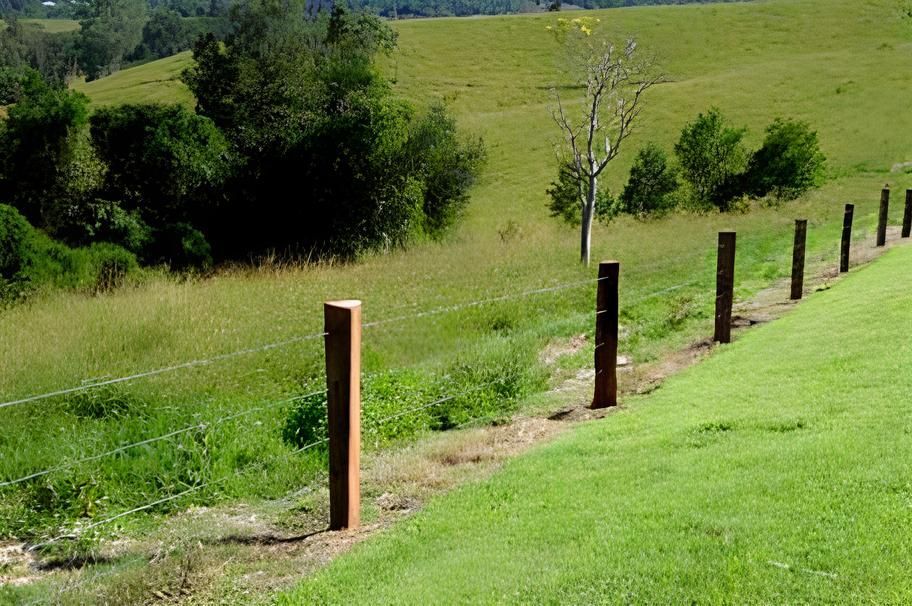 A Wooden Fence Surrounds A Grassy Field With Trees In The Background — John Stark Fencing In West Woombye, QLD