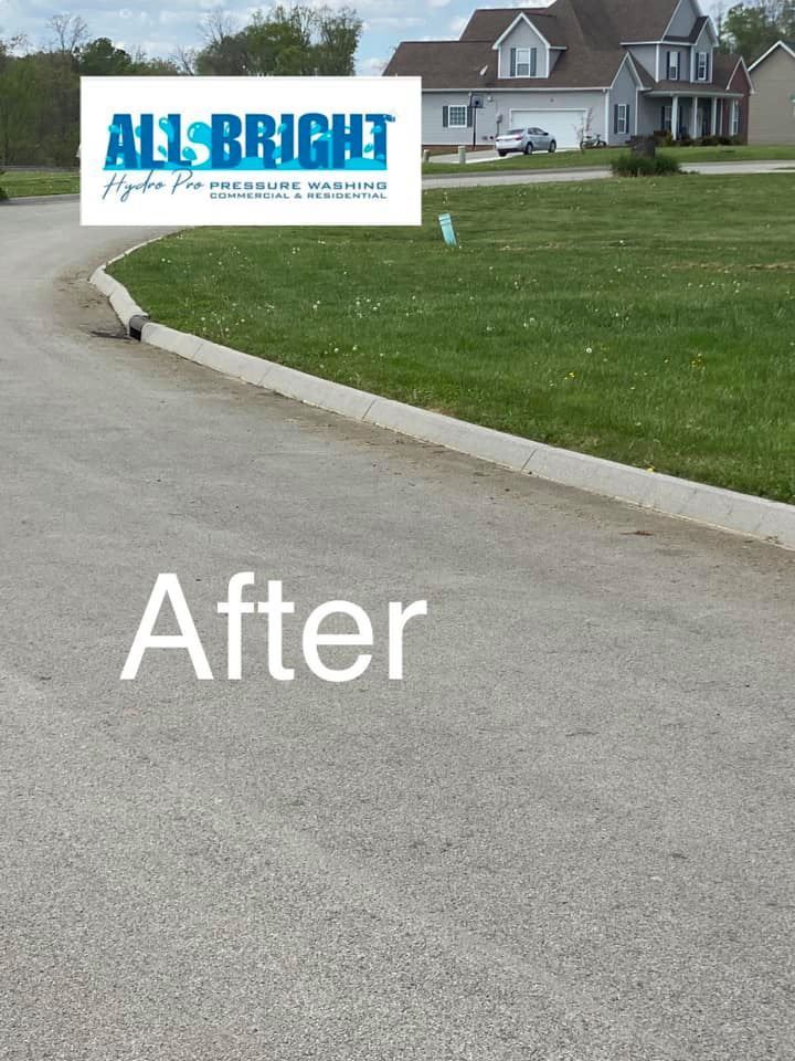 A picture of a driveway after being cleaned by all bright