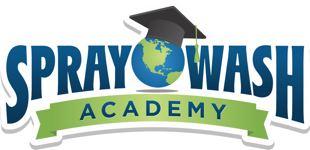 The spray wash academy logo has a graduation cap on it.