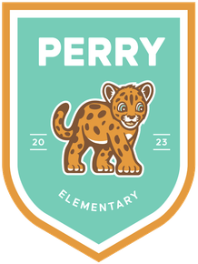 a logo for perry elementary school with a leopard on it