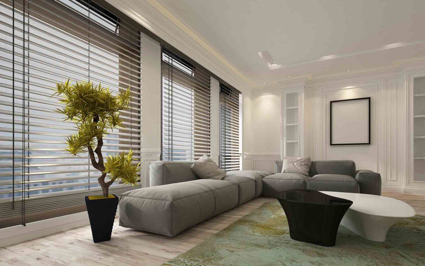 large living room with new blinds installed by Affordable Blinds