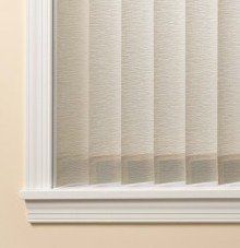 a close up of a window with G-71 Super VUE vertical blinds on it .
