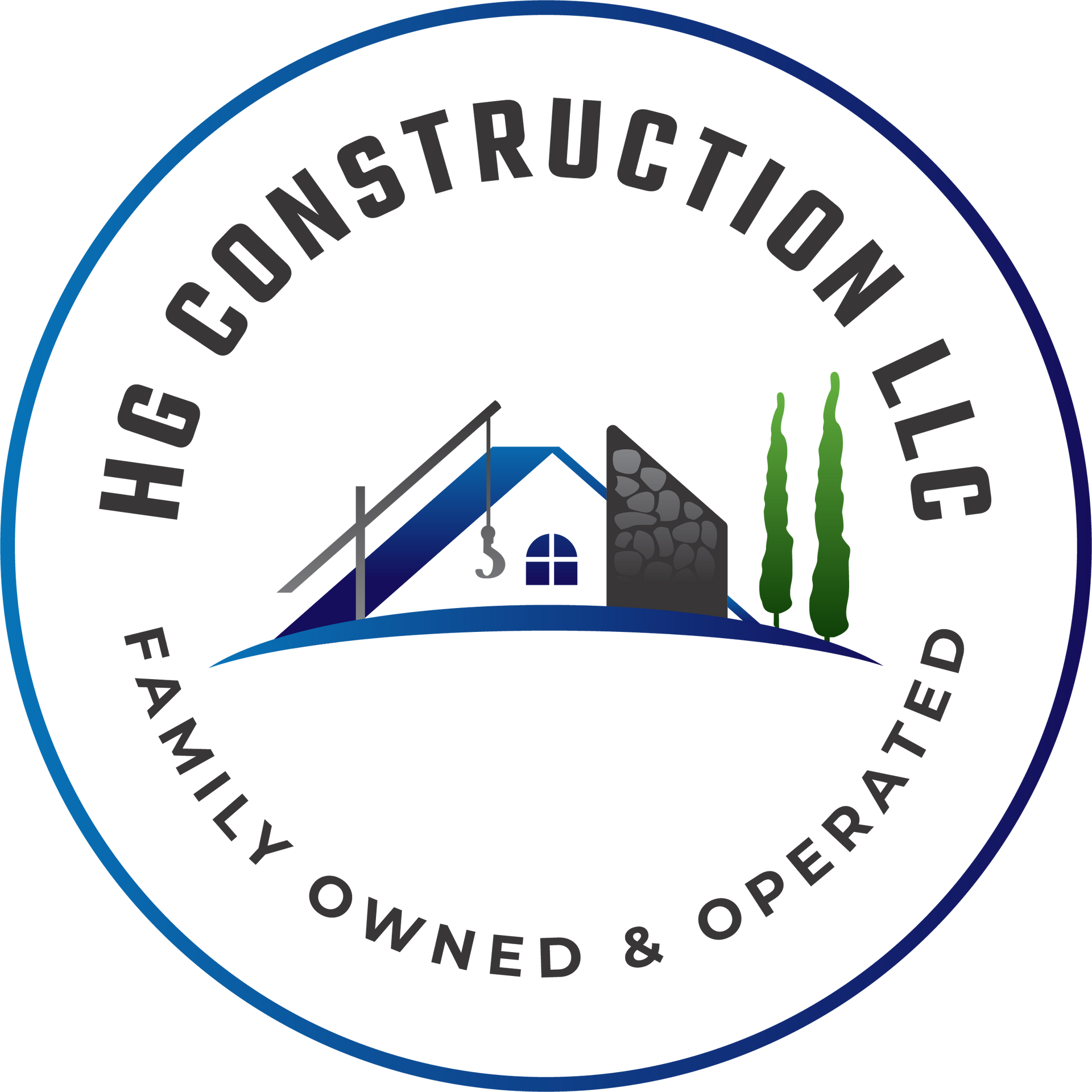 The logo for hg construction llc is a family owned and operated company.