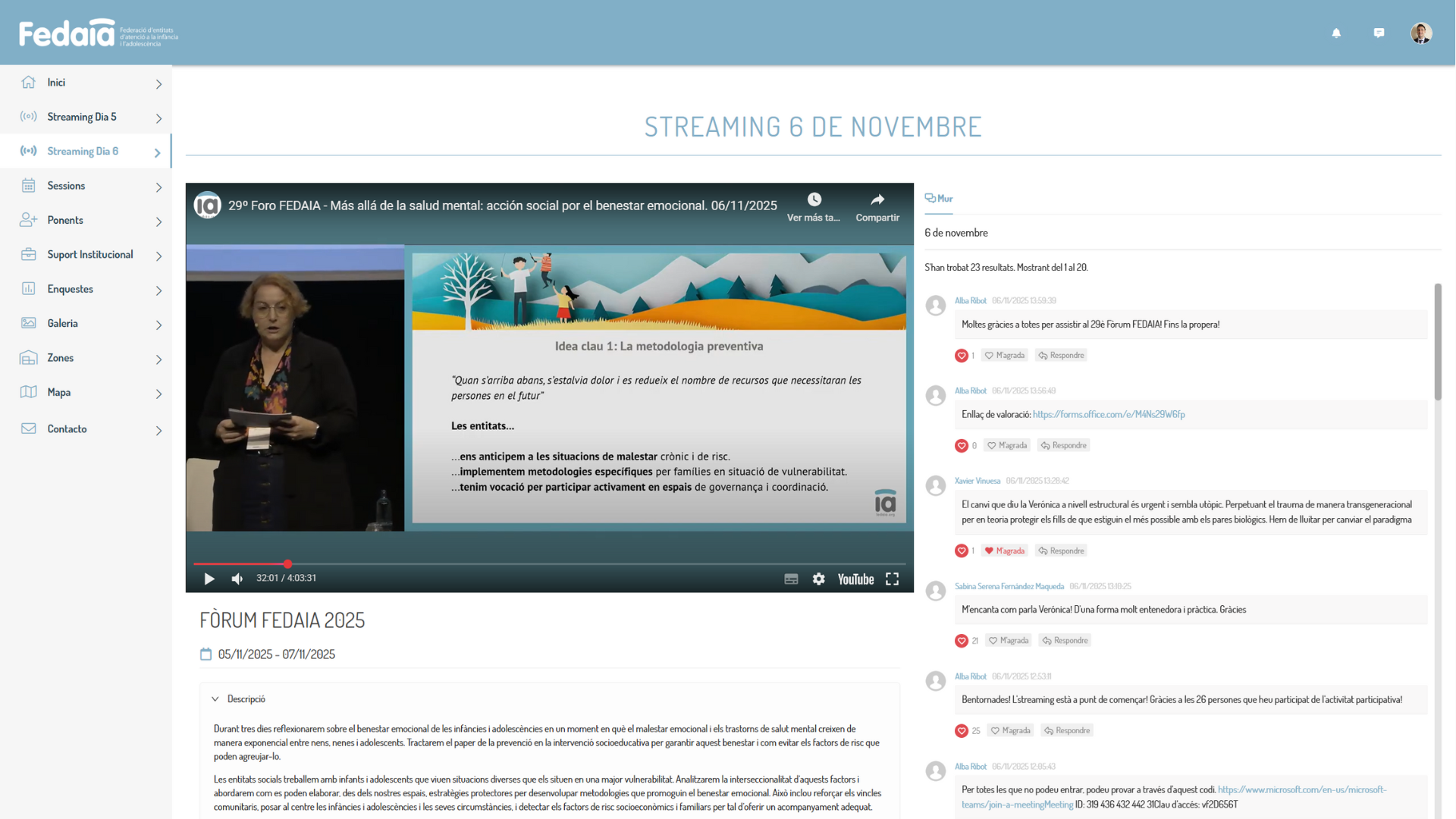 Online webinar: Woman presenting, video with chat panel on right. Text on screen.