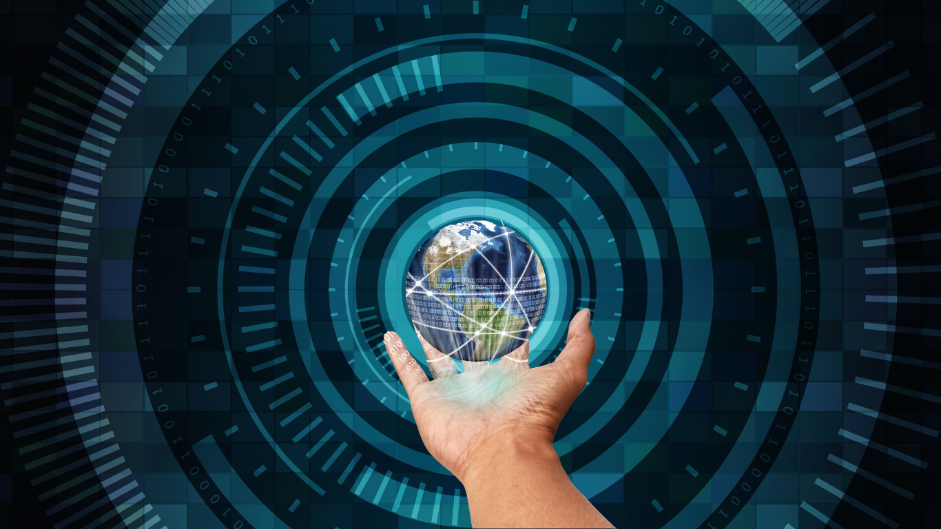In this image we see a person connecting with the virtual world of the Internet on the web 3