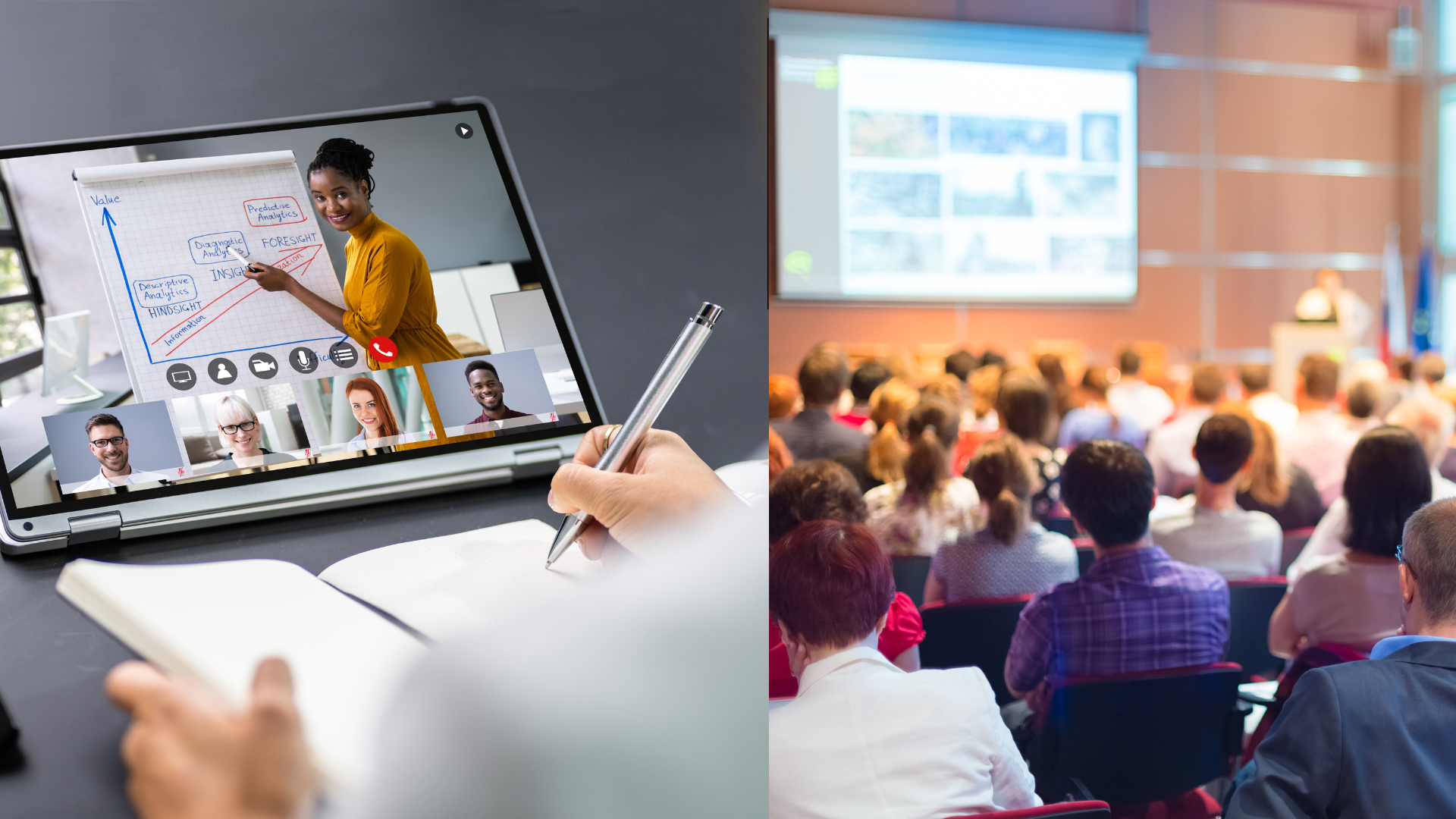 virtual event of several people connecting to an event on the internet