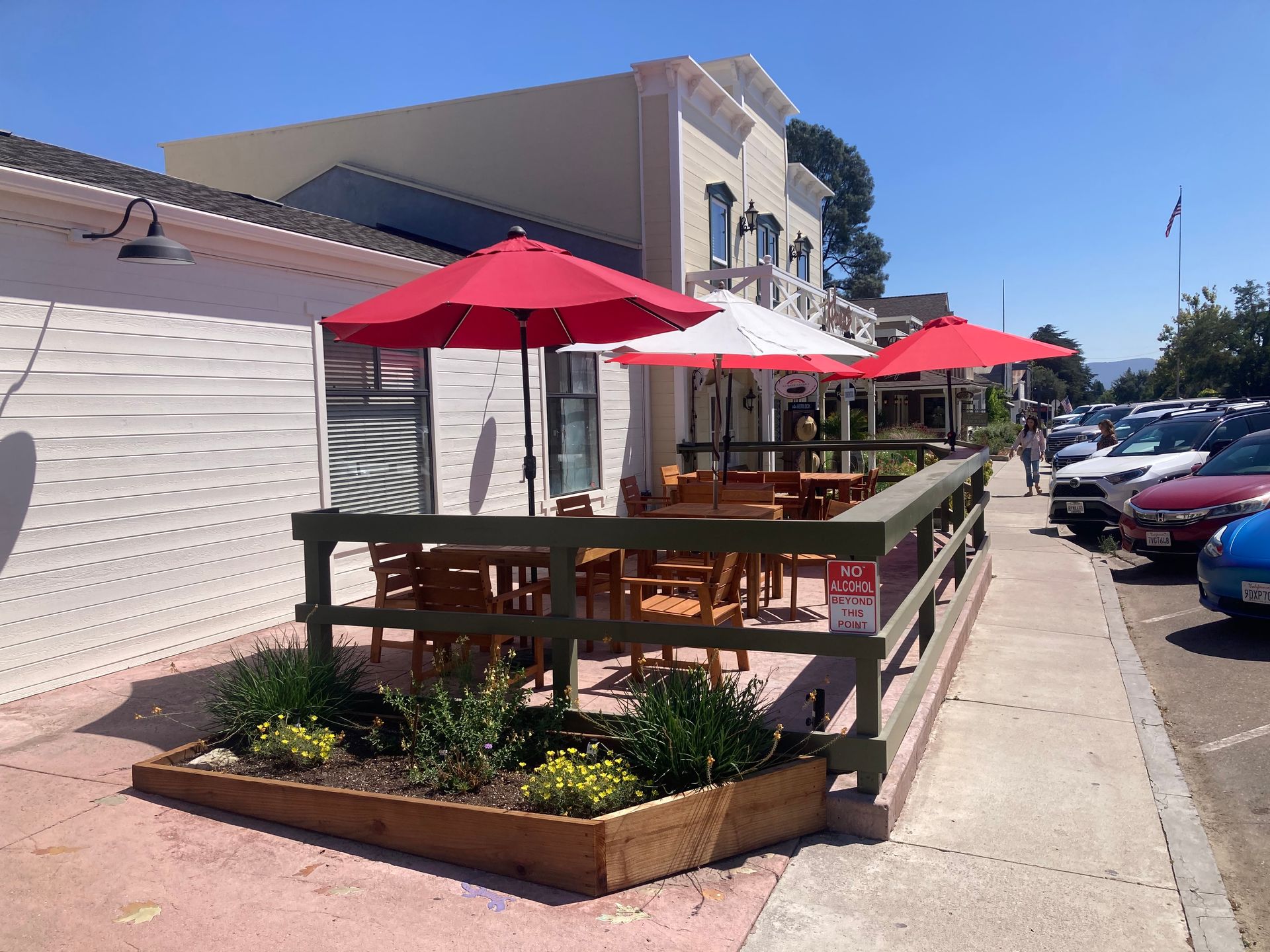 Sit and relax on outdoor patio at Gandolfo Family Market & Deli