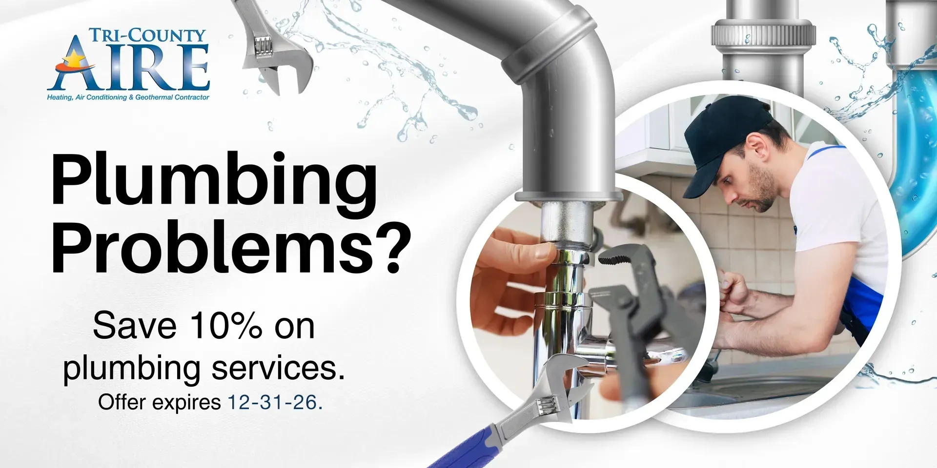 A man is fixing a faucet with a wrench in a coupon..