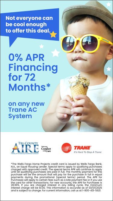 An advertisement for a new aire system with 0% apr financing for 72 months