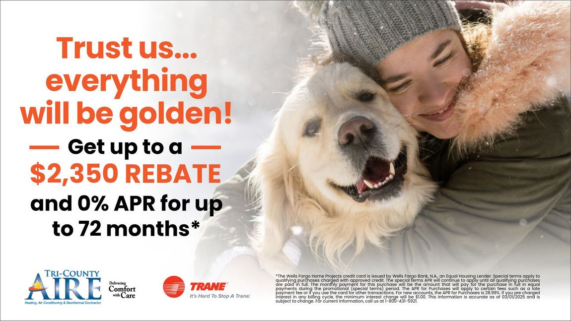 An advertisement for a new air conditioning system with 0% apr financing for 72 months