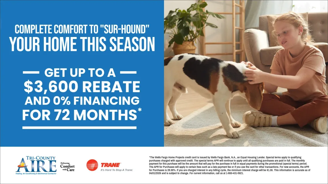 An advertisement for a new air conditioning system with 0% apr financing for 72 months
