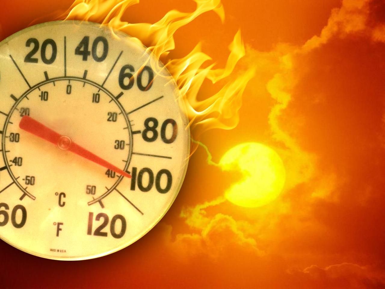 A thermometer shows a temperature of 120 degrees