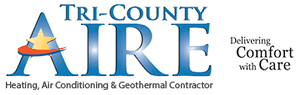 A logo for tri-county aire heating air conditioning and geothermal contractor