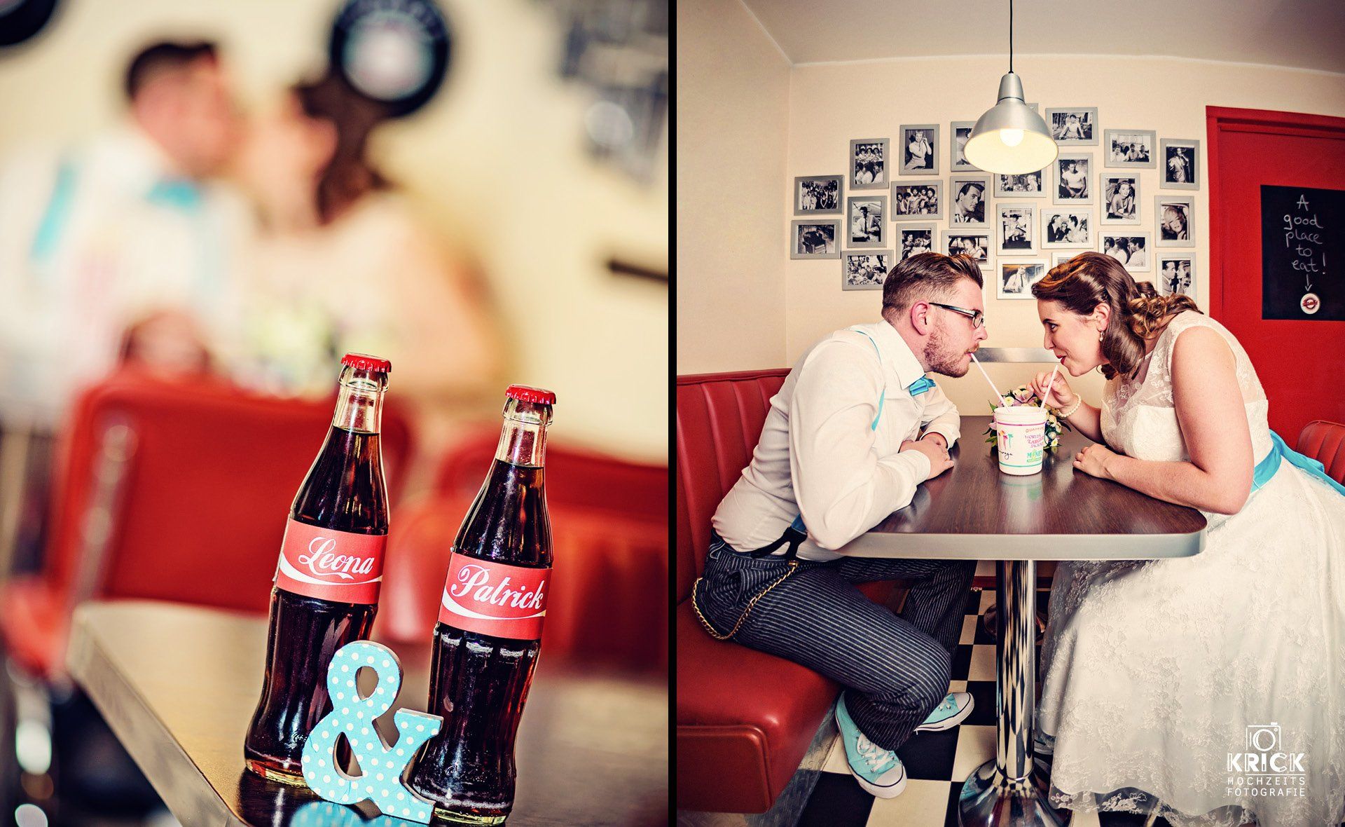 Ein Paar sitzt an einem Tisch mit zwei Flaschen Cola light