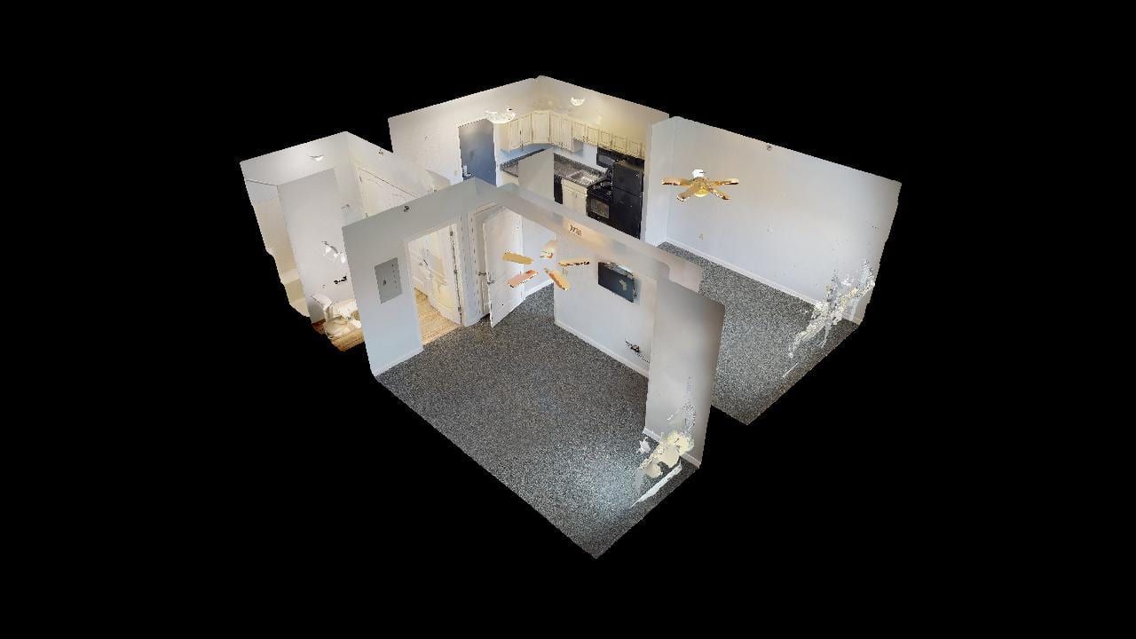 A 3d model of a house with a black background.