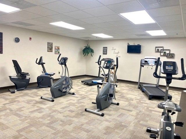 A gym filled with exercise bikes and treadmills