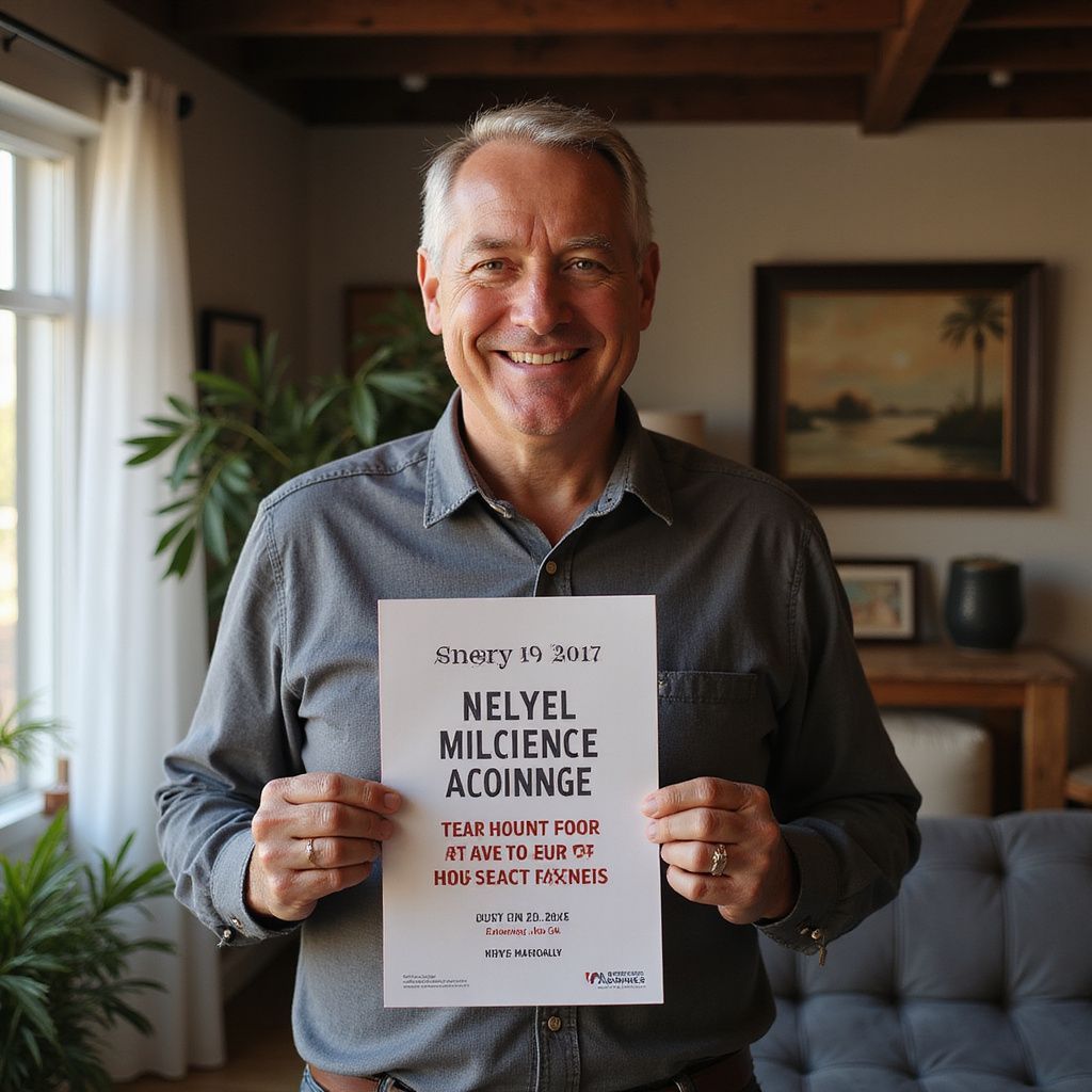 our customer holding a printed design card with text; i