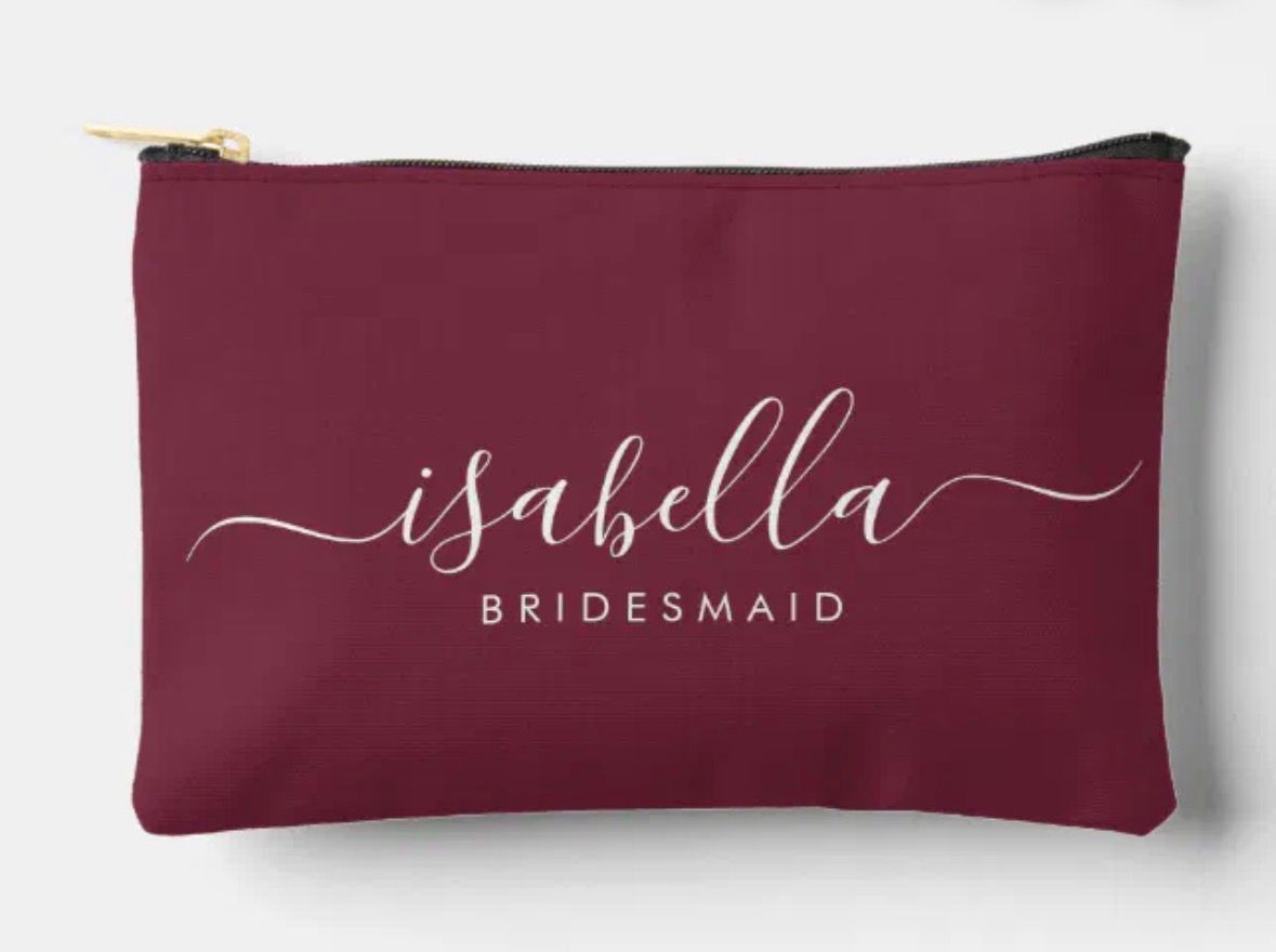 Burgundy makeup bag with your name on it Bridesmaid