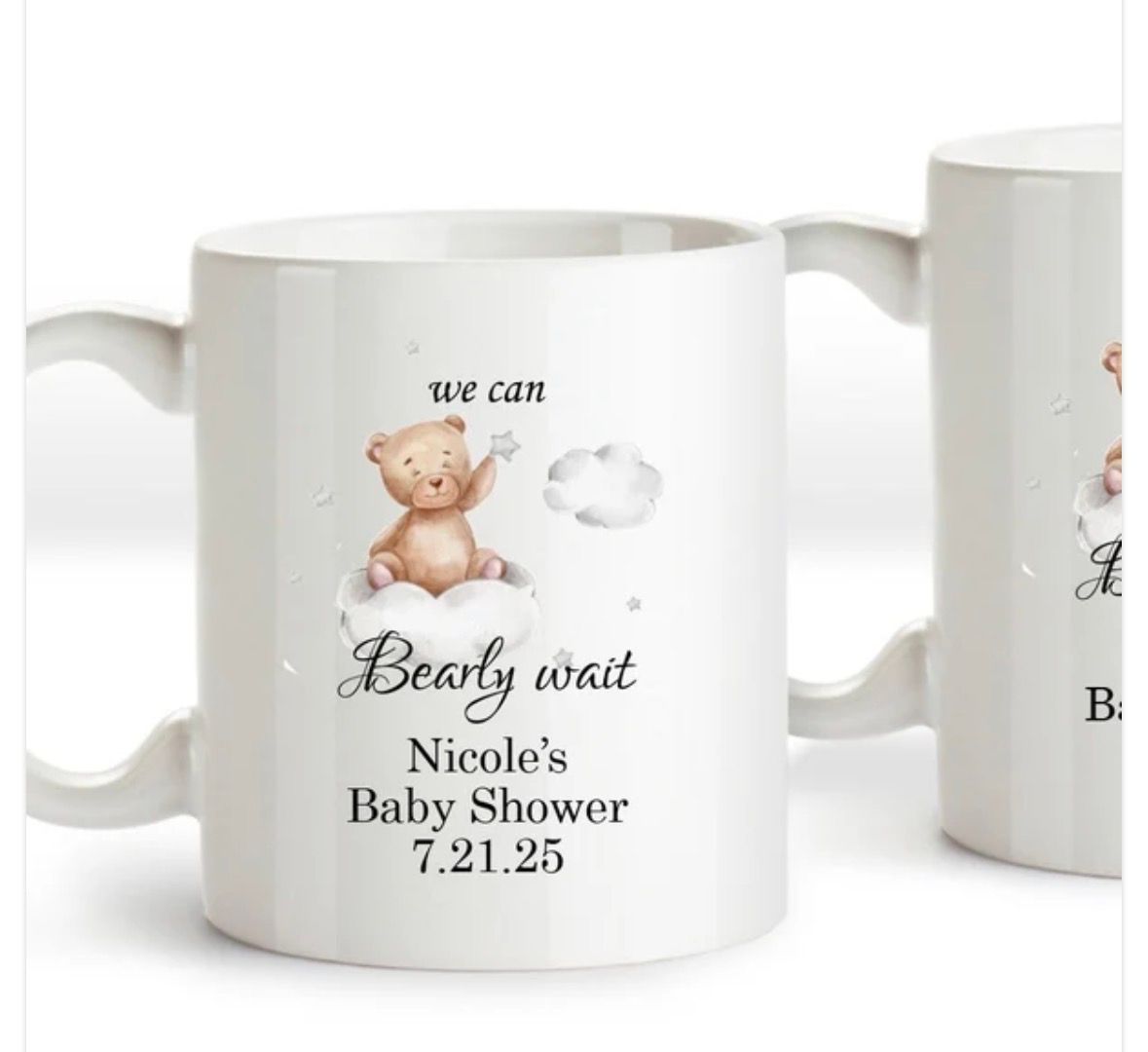 White mug with teddy bear on cloud; 