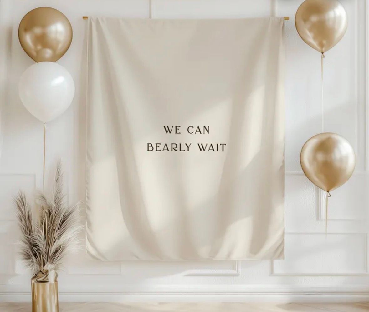 Beige backdrop with text 