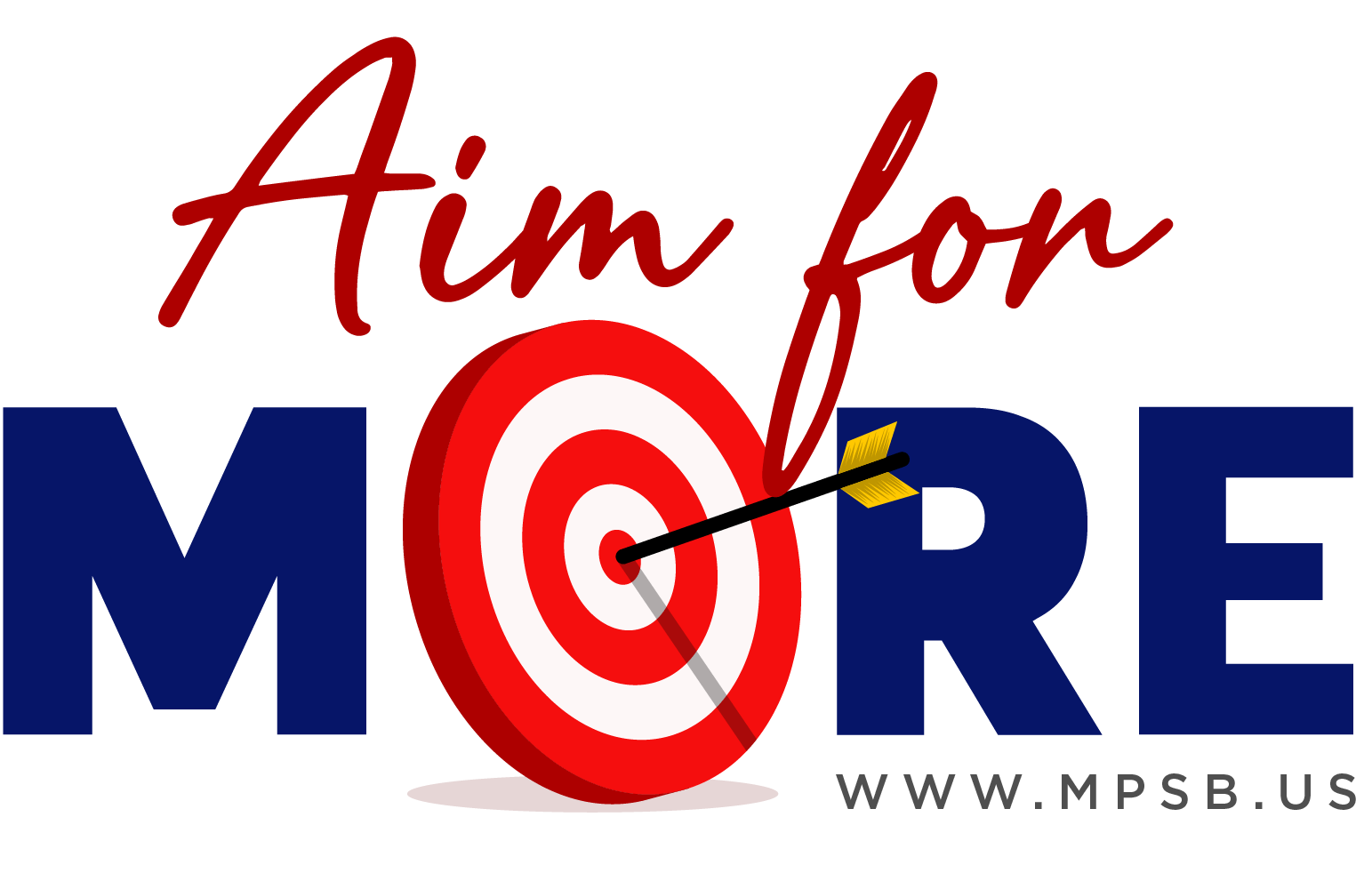 The logo for aim for more shows a target with an arrow in it.