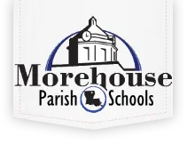 A logo for morehouse parish schools with a building on top of it.