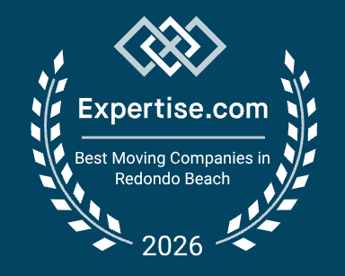 Expertise.com - Best Moving Companies in Redondo Beach Expertise.com award badge for Best Moving Companies in Redondo Beach 2026, white on blue with laurel wreaths