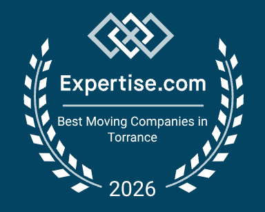 Expertise.com - Best Moving Companies in Torrance Expertise.com award badge, white laurel wreath on blue background, Best Moving Companies in Torrance, 2026