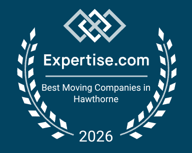 Expertise.com - Best Moving Companies in Hawthorne Expertise.com award badge for Best Moving Companies in Hawthorne, 2026, with laurel wreaths on blue background