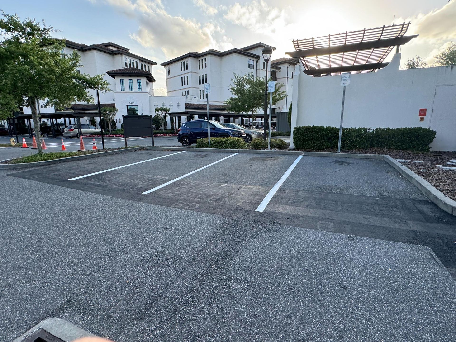 A close up of a road with a black line on it