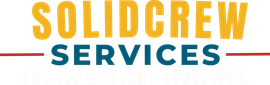 Solidcrew Services logo with yellow text above teal text, and a red line beneath.